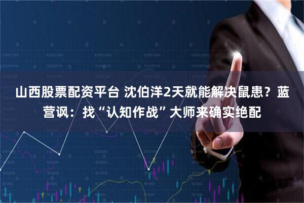 山西股票配资平台 沈伯洋2天就能解决鼠患？蓝营讽：找“认知作战”大师来确实绝配